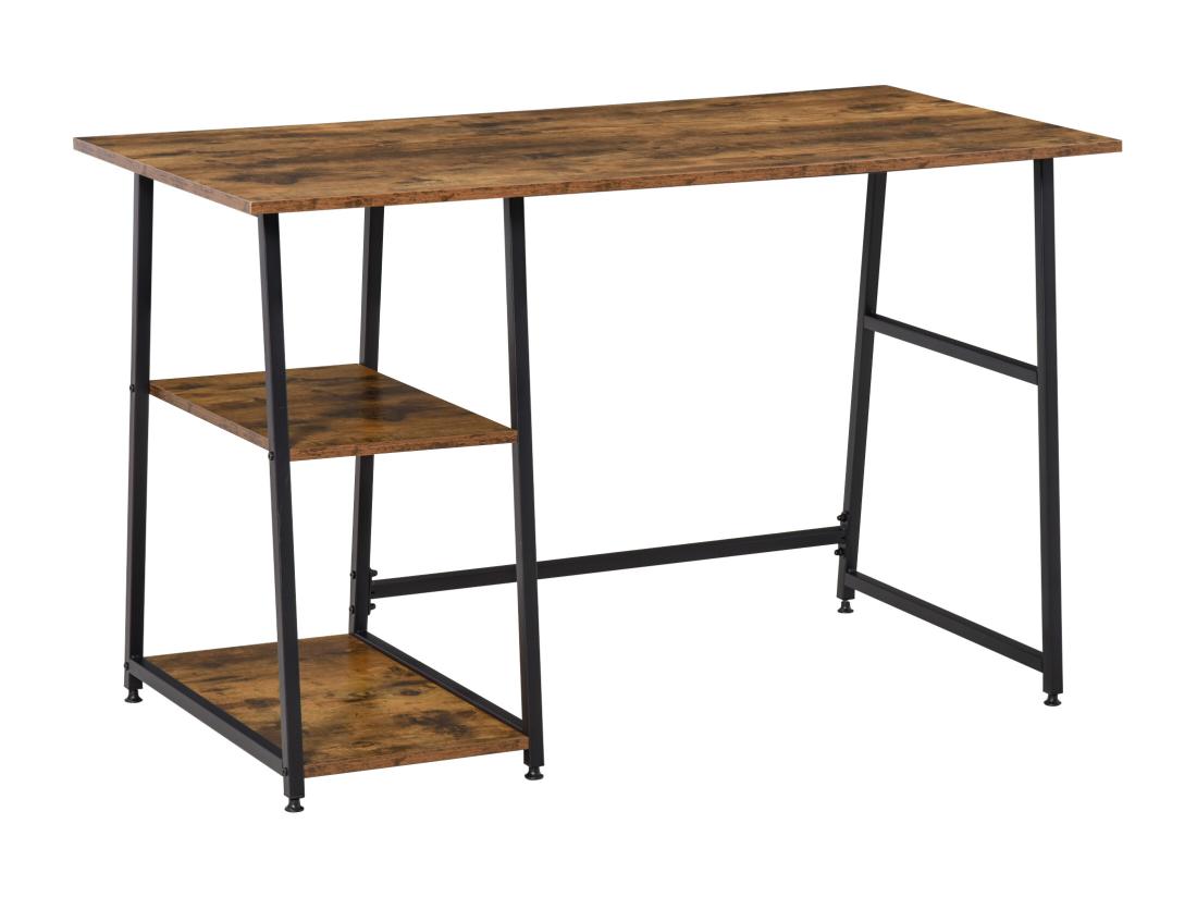 vente unique Bureau informatique design industriel 2 étagères panneaux particules aspect vieux bois acier noir