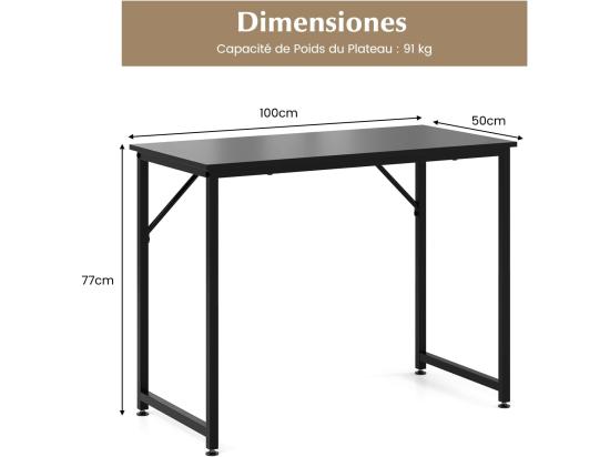 Vente Unique Bureau Informatique Droit - Structure En Métal -100 X 50 X 75 Cm - Noir