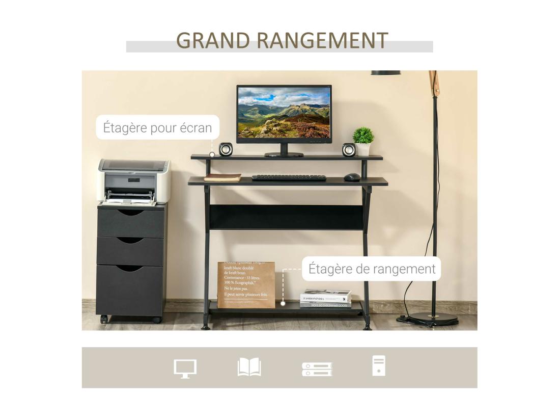 Vente Unique Bureau Informatique Gamer Avec étagères Dim. 100L X 60l X 85 5H Cm MDF Métal Noir