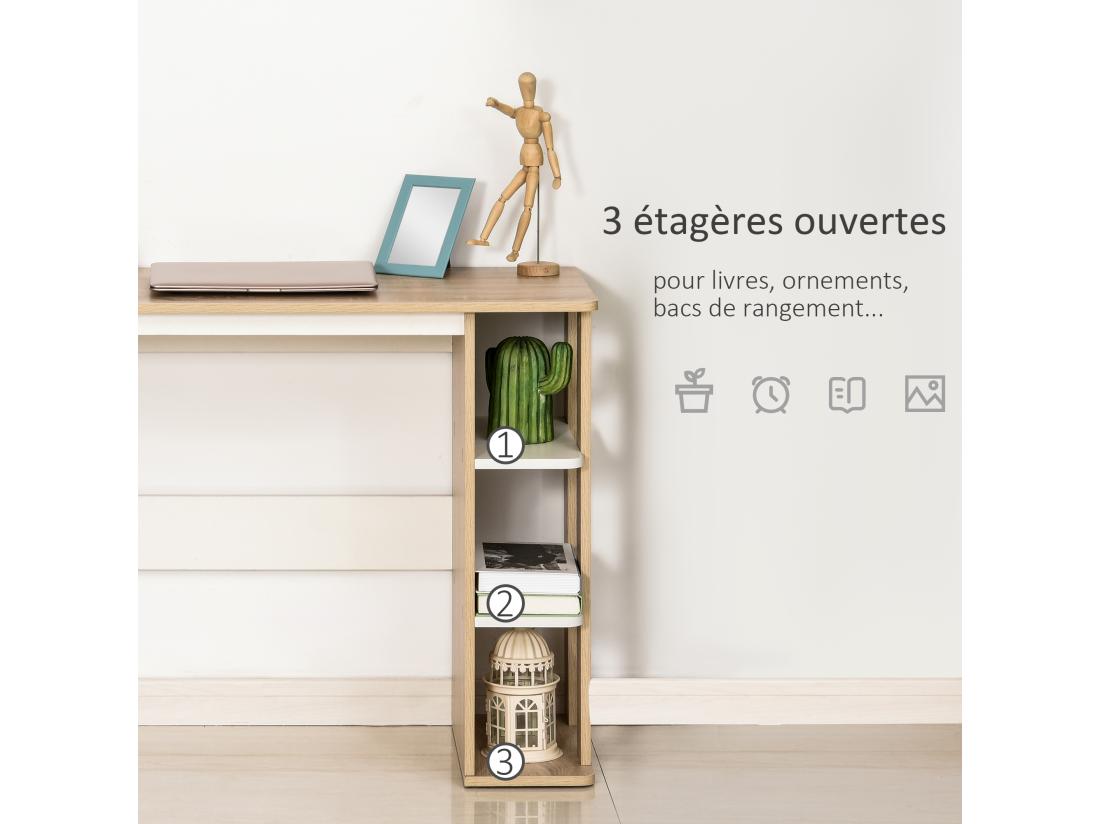 Vente Unique Bureau Informatique Multimédia Dim. 100L X 44l X 74H Cm 3 étagères Latérales Panneaux Particules E1 Chêne Clair Blanc