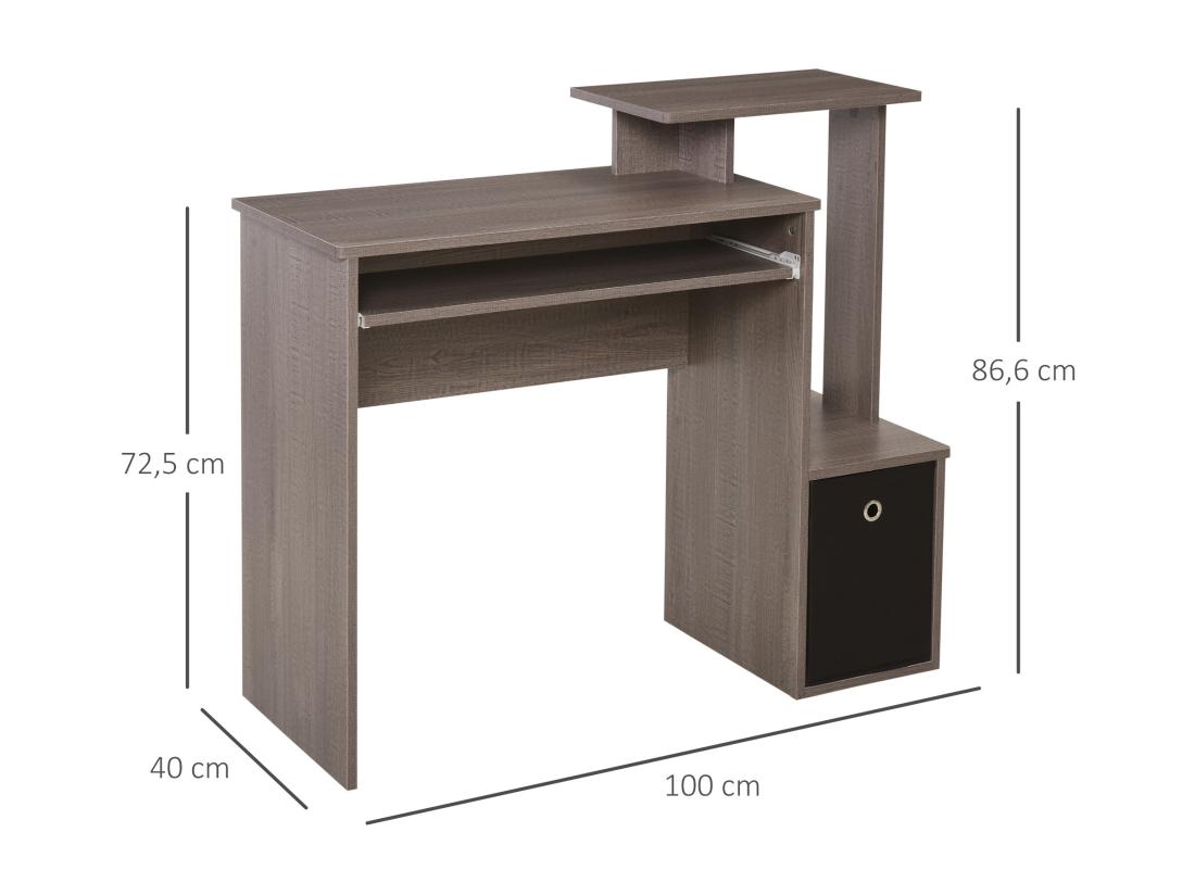 Vente Unique Bureau Informatique Multimédia étagères Tablette Clavier Panier Noir Panneaux Particules Gris