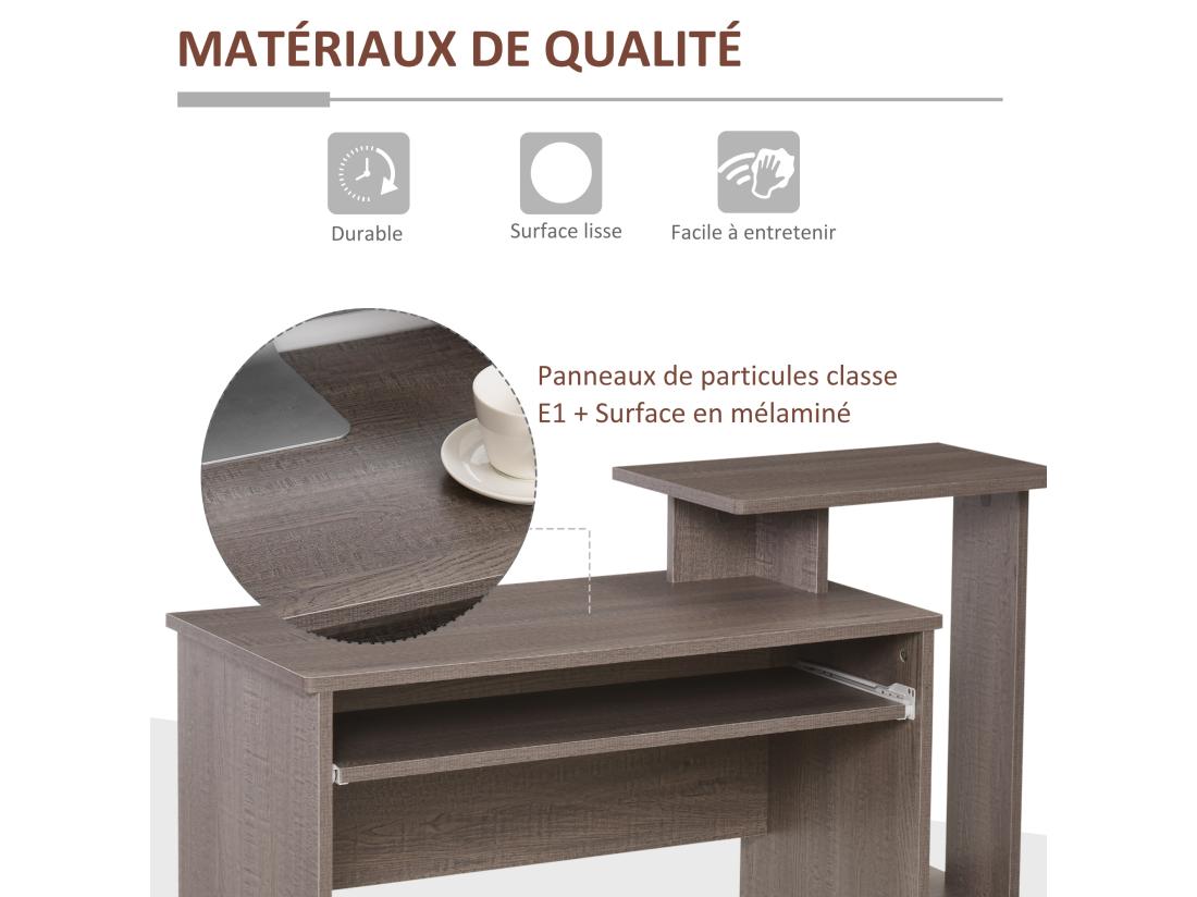Vente Unique Bureau Informatique Multimédia étagères Tablette Clavier Panier Noir Panneaux Particules Gris