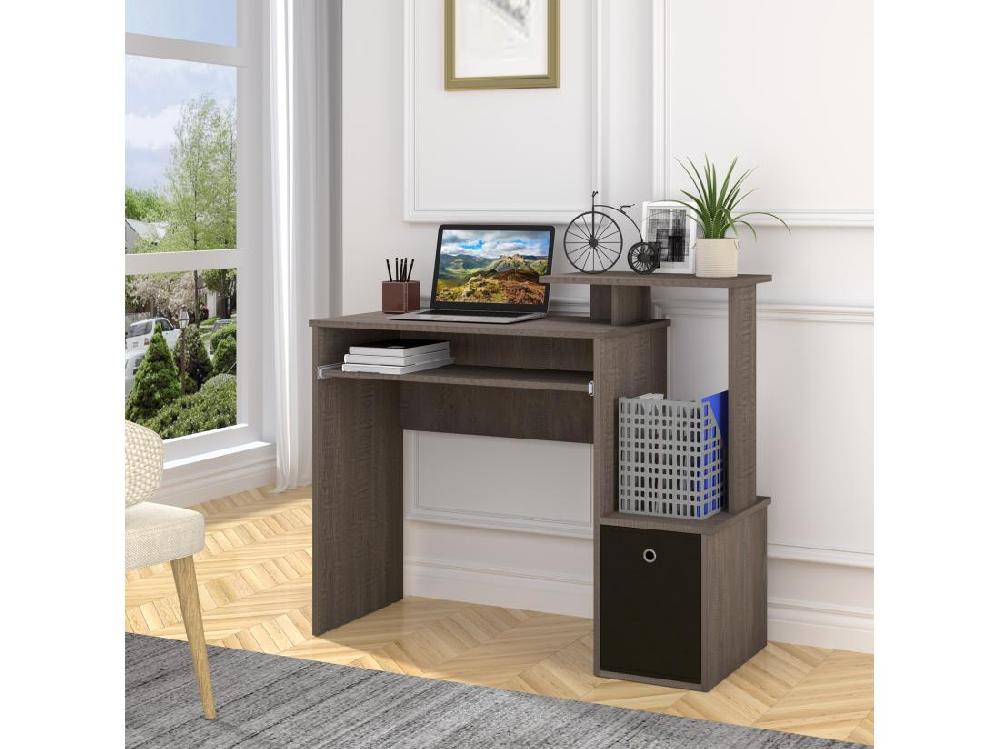 vente unique Bureau informatique multimédia étagères tablette clavier panier noir panneaux particules gris