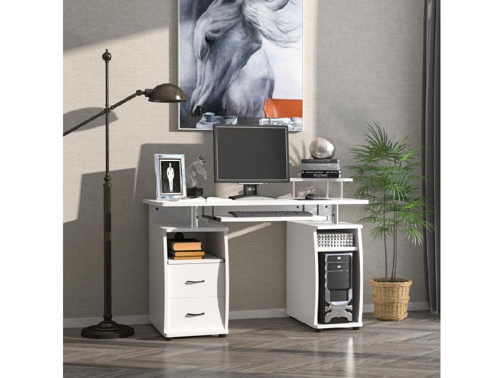Vente Unique Bureau Informatique Multimédia Multi-rangements 120L X 55l X 85H Cm Panneaux Particules Blanc