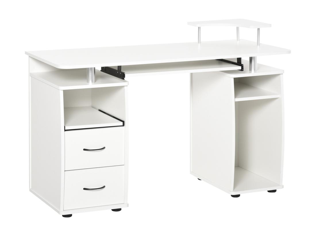 Vente Unique Bureau Informatique Multimédia Multi-rangements 120L X 55l X 85H Cm Panneaux Particules Blanc