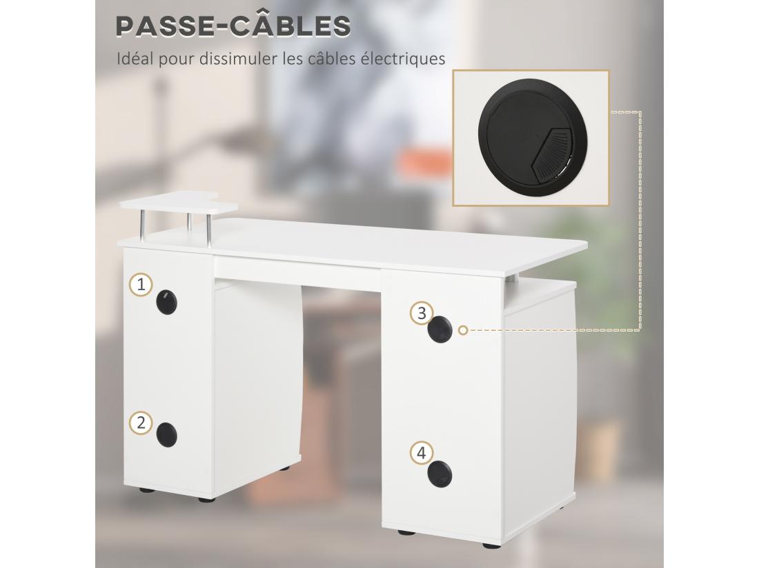 vente unique Bureau informatique multimédia multi-rangements 120L x 55l x 85H cm panneaux particules blanc