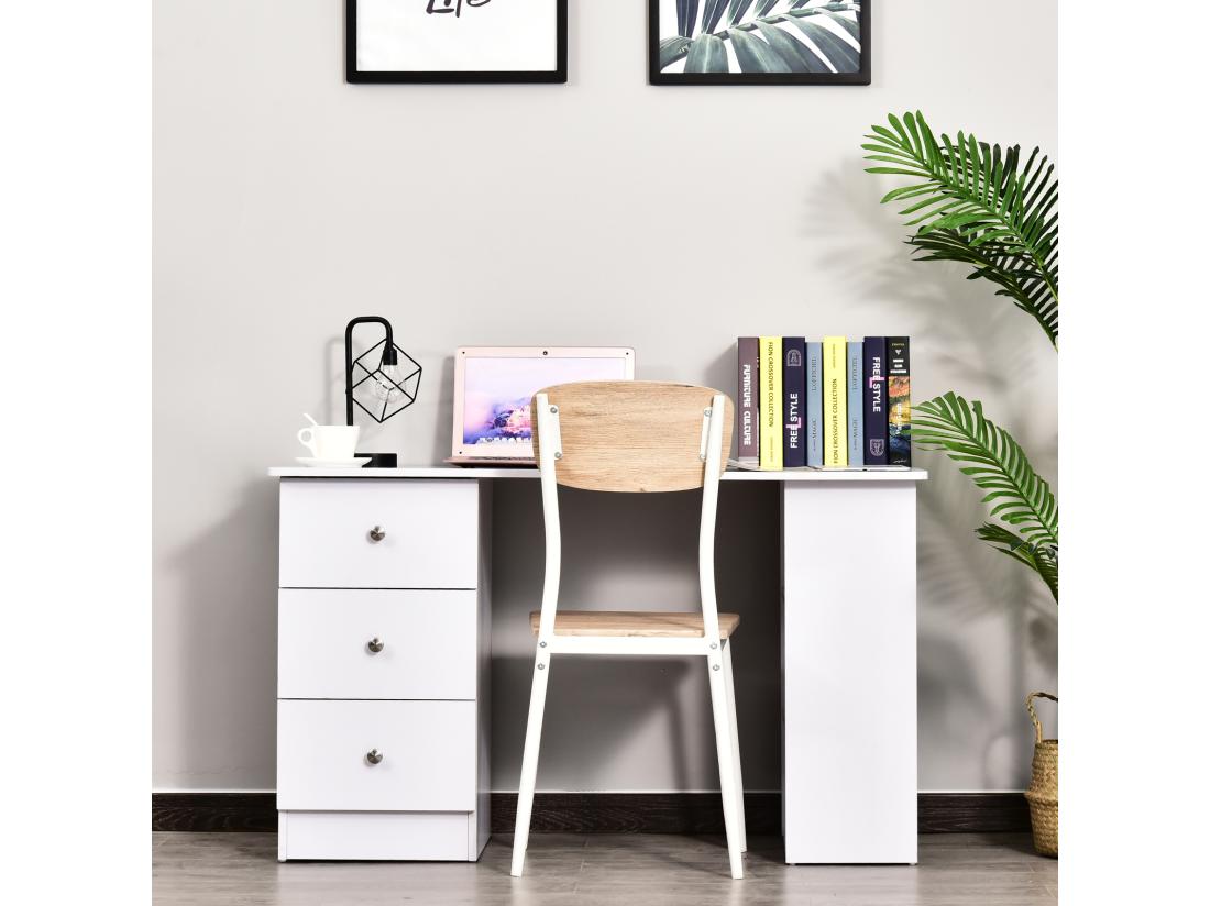 Vente Unique Bureau Informatique Multimédia Multi-rangements 3 Tiroirs 2 étagères 120L X 49l X 72H Cm Blanc