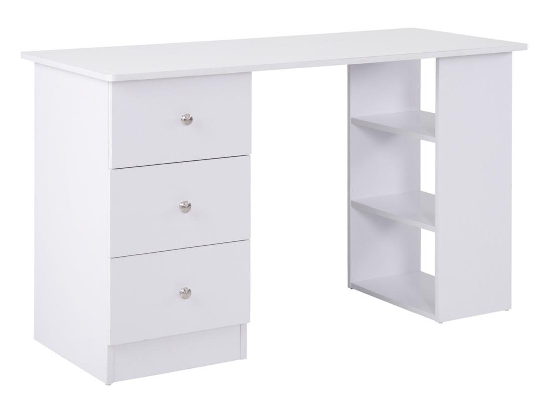 Vente Unique Bureau Informatique Multimédia Multi-rangements 3 Tiroirs 2 étagères 120L X 49l X 72H Cm Blanc