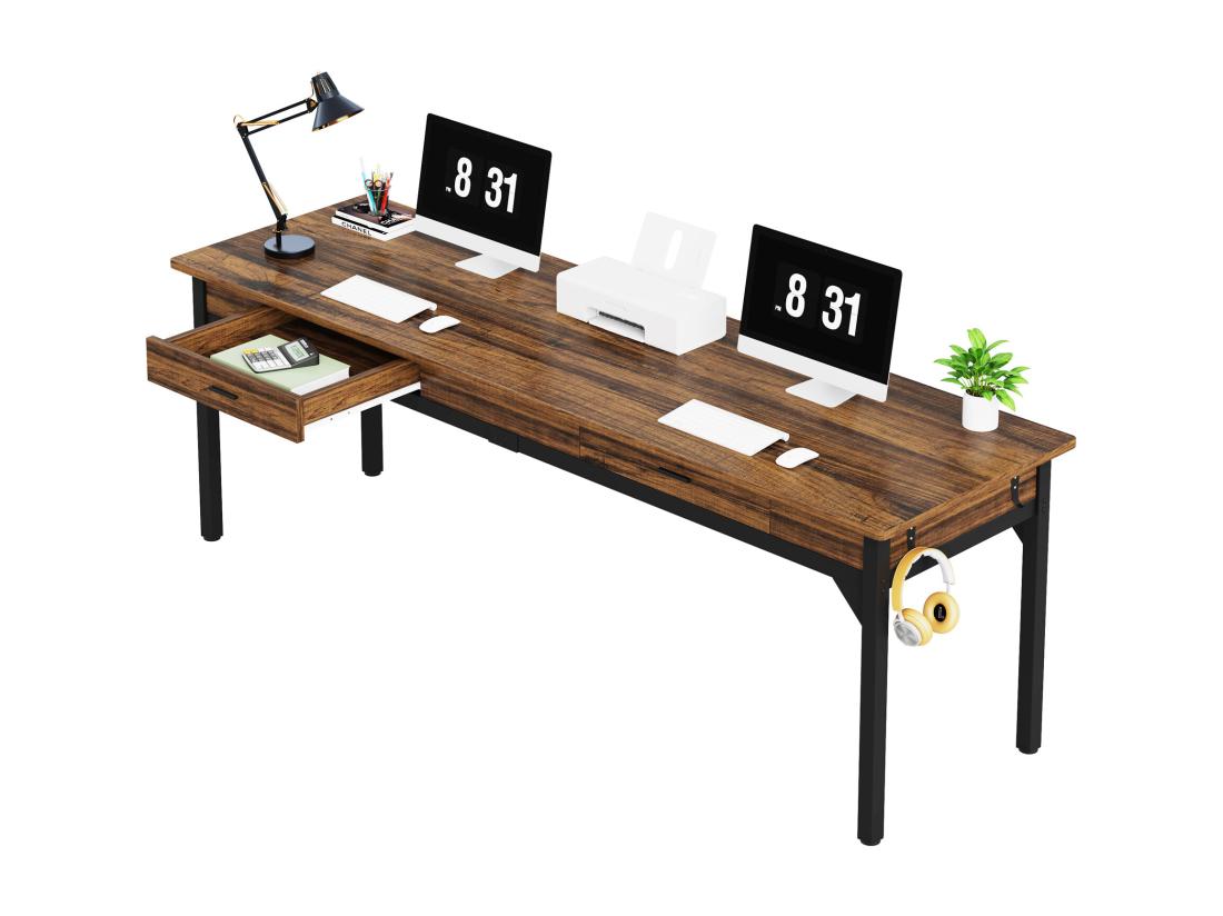 vente unique Bureau Informatique Table d’étude Double Bureau Long avec 2 Schubladen 200 x 60 x 82 cm Marron Rustique