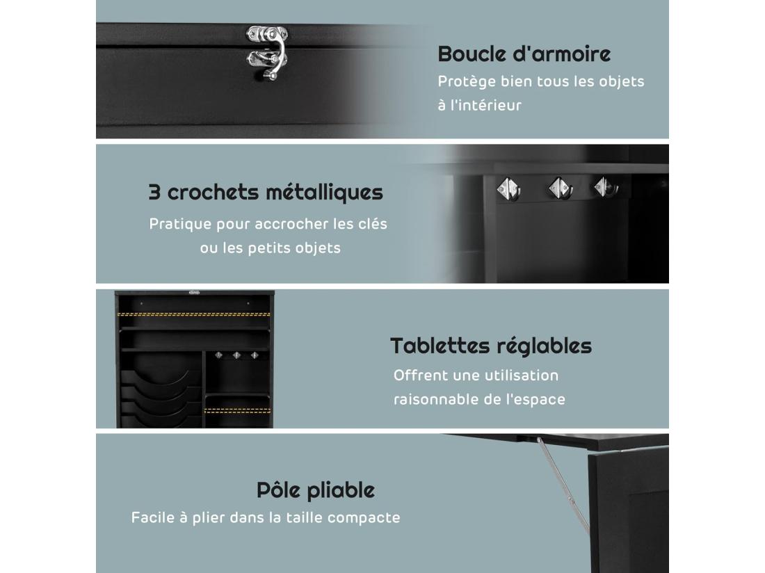 Vente Unique Bureau Mural Rabattable Table Murale Pliable Avec Compartiments Intégrés Et Plateau Inscriptible 87 X 60 X 150 CM Noir