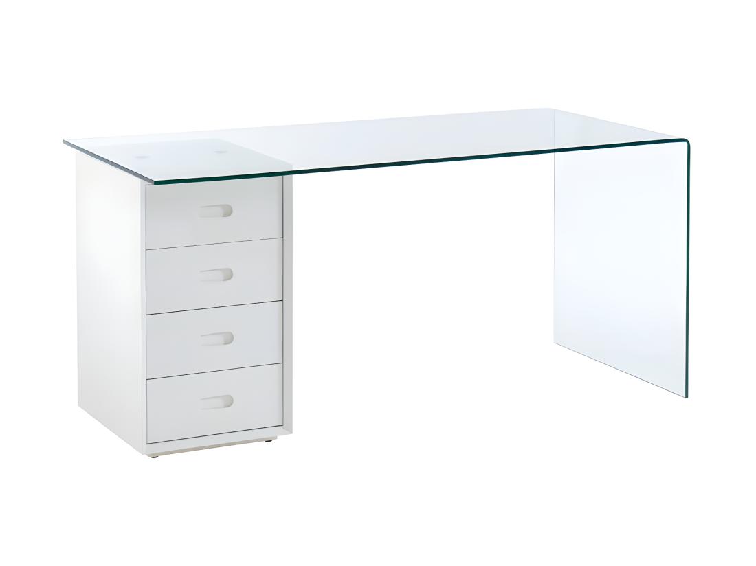 Vente Unique Bureau MURIEL Avec Rangements - 4 Tiroirs - Verre Trempé & MDF