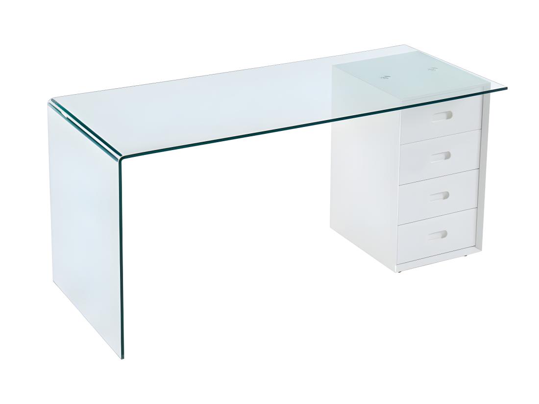 Vente Unique Bureau MURIEL Avec Rangements - 4 Tiroirs - Verre Trempé & MDF