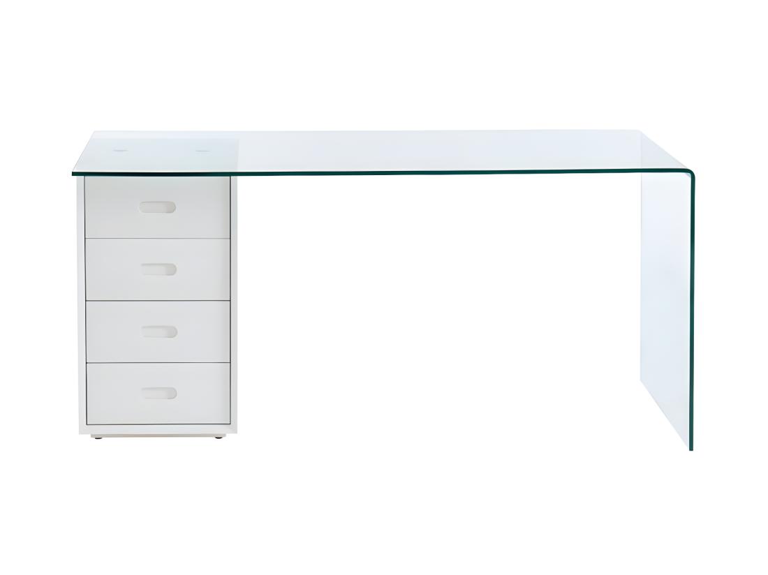 Vente Unique Bureau MURIEL Avec Rangements - 4 Tiroirs - Verre Trempé & MDF