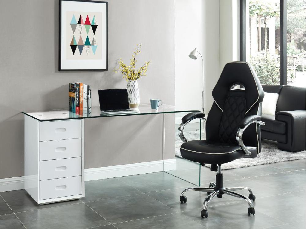 vente unique Bureau MURIEL avec rangements - 4 tiroirs - Verre trempé & MDF