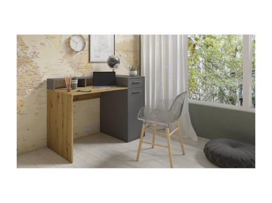 Vente Unique Bureau OFFICE Avec Caisson De Rangement Et Support écran - Coloris Gris Et Chêne - 120 X 90 X 65 Cm