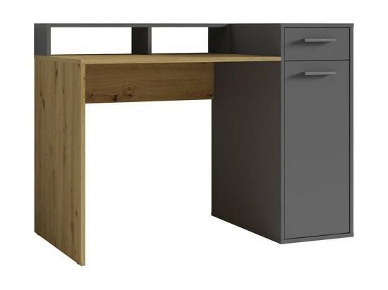 vente unique Bureau OFFICE avec caisson de rangement et support écran - Coloris gris et chêne - 120 x 90 x 65 cm