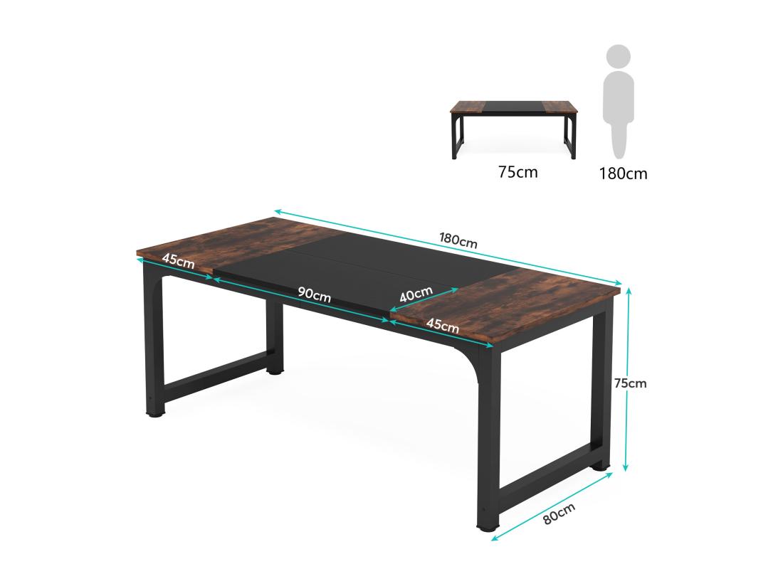Vente Unique Bureau Pour Ordinateur Portable Table Bureau D’étude Pour Le Télétravail Poste De Travail Pour Bureau 180 X 80 X 75 Cm
