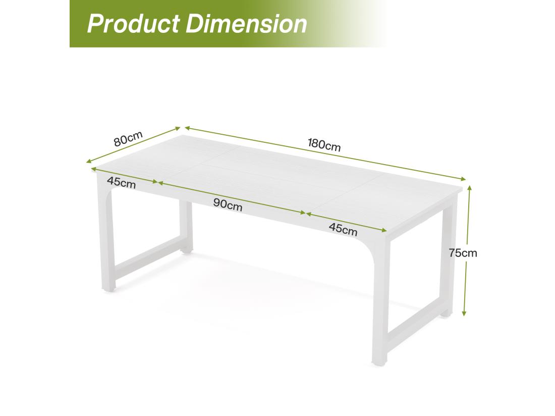 Vente Unique Bureau Pour Ordinateur Portable Table Bureau D’étude Pour Le Télétravail Poste De Travail Pour Bureau Chambre Facile à Monter (Blanc 180 X 80 X 75 Cm)