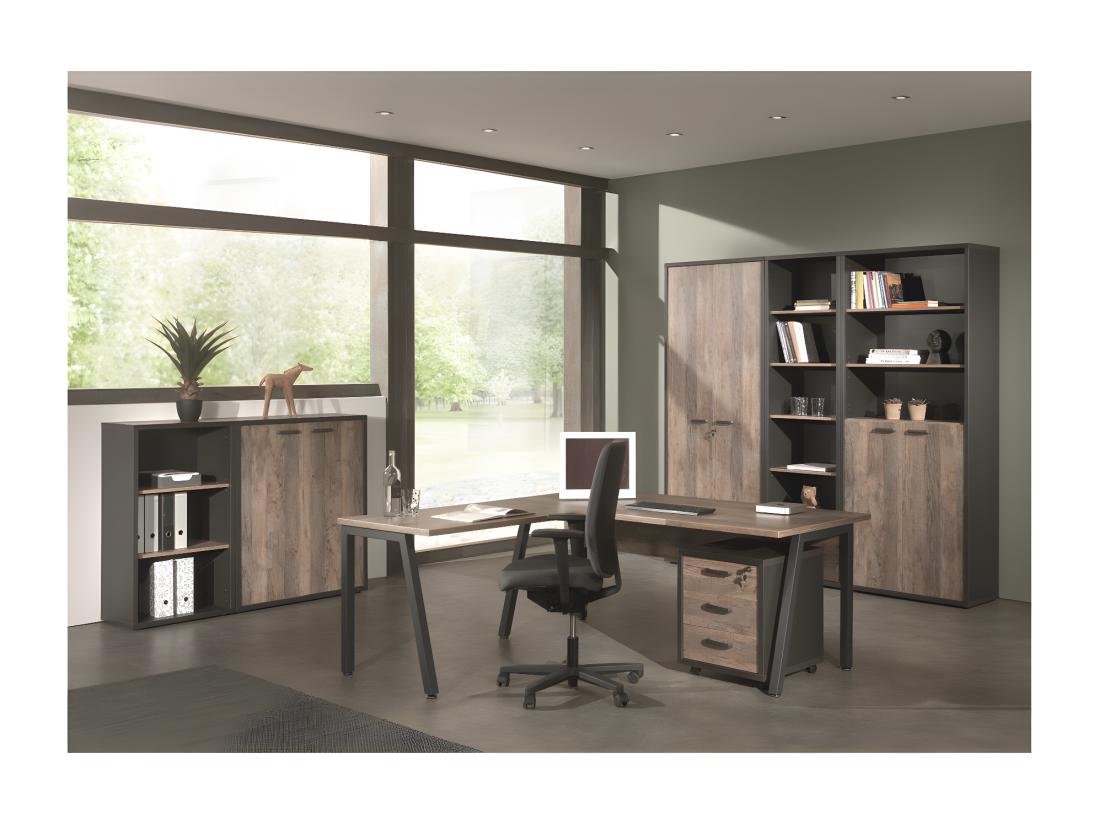 Vente Unique Bureau Professionnel Droit 180cm Coloris Chêne Vieilli Et Noir Collection SOON