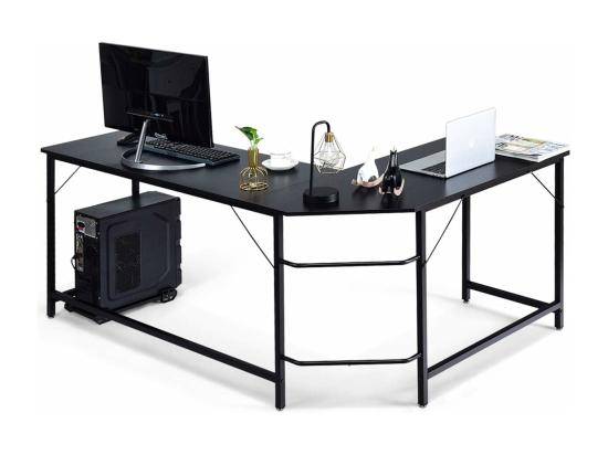 Vente Unique Bureau/Table Informatique Bureau/Table D’Angle Ordinateur Coin En Bois Et Métal Avec 6 Pieds Réglables 168 X 125 X 74CM (Noir)
