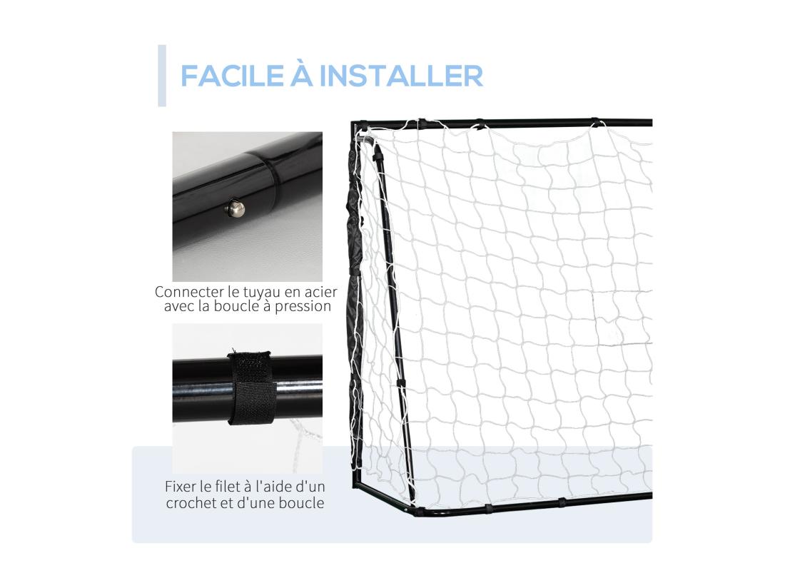 Vente Unique But De Football - Cage De Foot - But Futsal Dim. 186L X 62l X 123H Cm - Châssis Métal Filet PE - Piquets & Outil Inclus - Noir