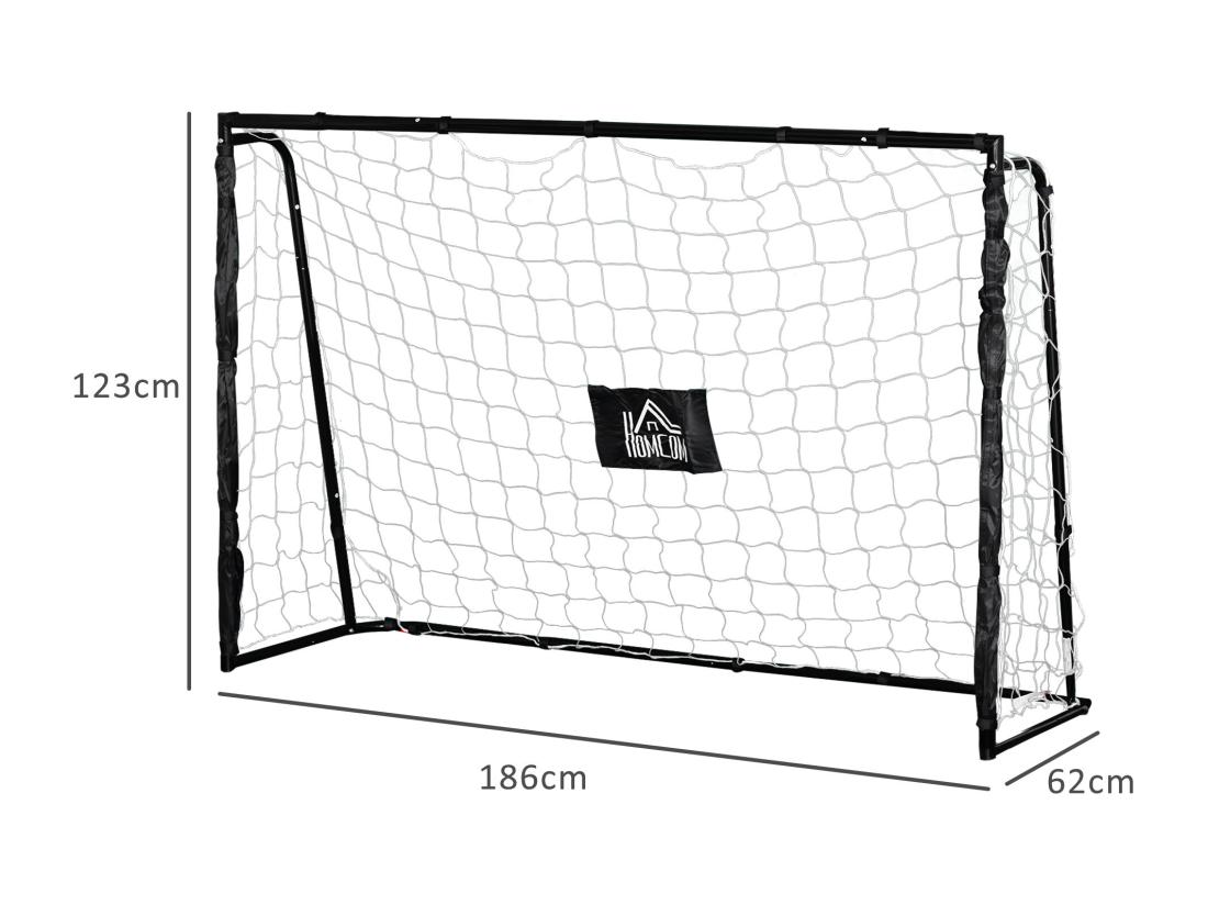 vente unique But de football - cage de foot - but futsal dim. 186L x 62l x 123H cm - châssis métal filet PE - piquets & outil inclus - noir