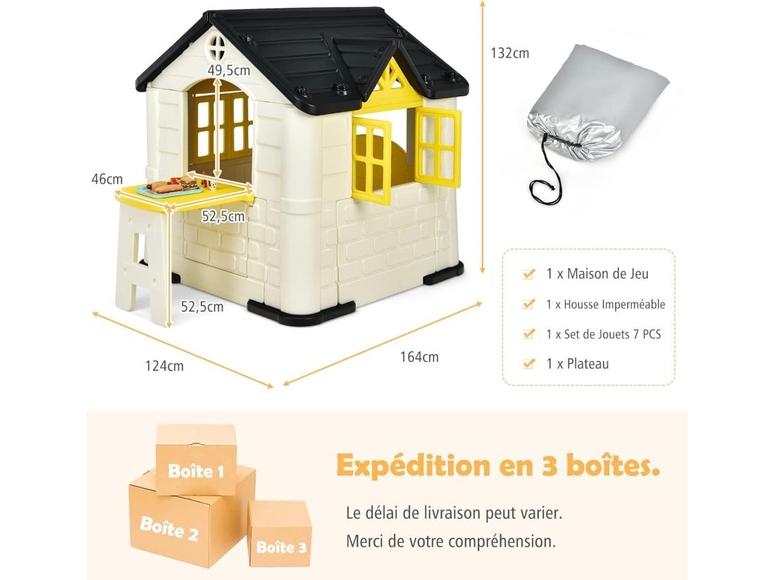 Vente Unique Cabane De Jardin Pour Enfant - Table De Pique Nique Maison Enfant Exterieur -Thème Burger Bar - En Plastique 164x124x132 Cm Jaune