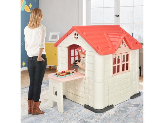 Vente Unique Cabane De Jardin Pour Enfant - Table De Pique Nique Maison Enfant Exterieur -Thème Burger Bar - En Plastique 164x124x132 Cm Rose