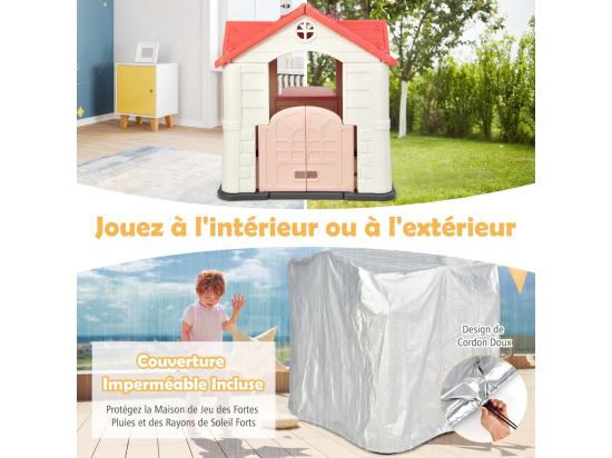 Vente Unique Cabane De Jardin Pour Enfant - Table De Pique Nique Maison Enfant Exterieur -Thème Burger Bar - En Plastique 164x124x132 Cm Rose