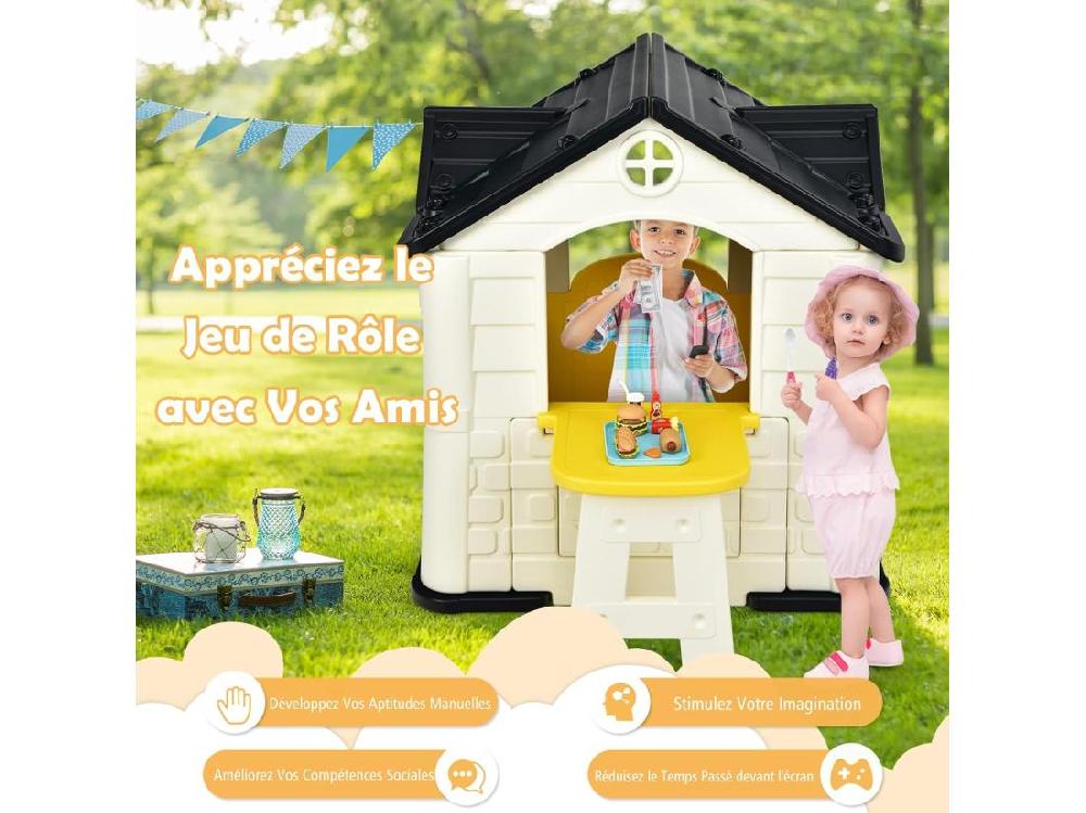 vente unique Cabane de Jardin pour Enfant - Table de Pique Nique Maison Enfant Exterieur -Thème Burger Bar - en Plastique 164x124x132 cm Jaune