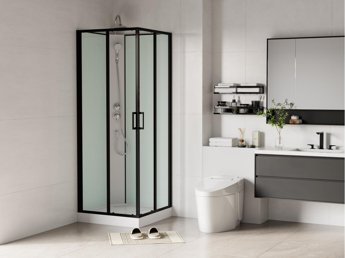 vente unique Cabine de douche carrée - Noir et blanc - L80 x L80 x H220 cm - SAMABI