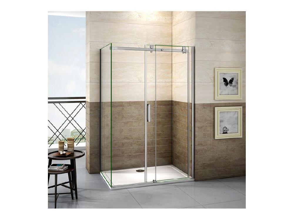 Vente Unique Cabine De Douche Coulissante 120x80x195cm Porte De Douche 120cm + Paroi Latérale Hauteur 195cm Verre 8mm Anticalcaire
