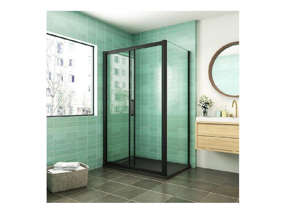 vente unique Cabine de douche coulissante 120x80x195cm porte de douche avec l'amortisseur 120cm cabine de douche Noire en 8mm verre anticalcaire