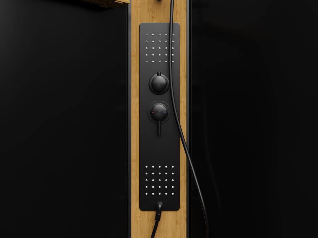 Vente Unique Cabine De Douche Hydromassante Carrée Avec Panneau En Bambou - Noir - L90 X L90 X H225 Cm - DESULO
