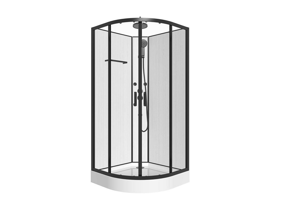 Vente Unique Cabine De Douche Hydromassante En Fibre De Bambou - Noir Mat - L80 X L80 X H225 Cm - ZALIFA
