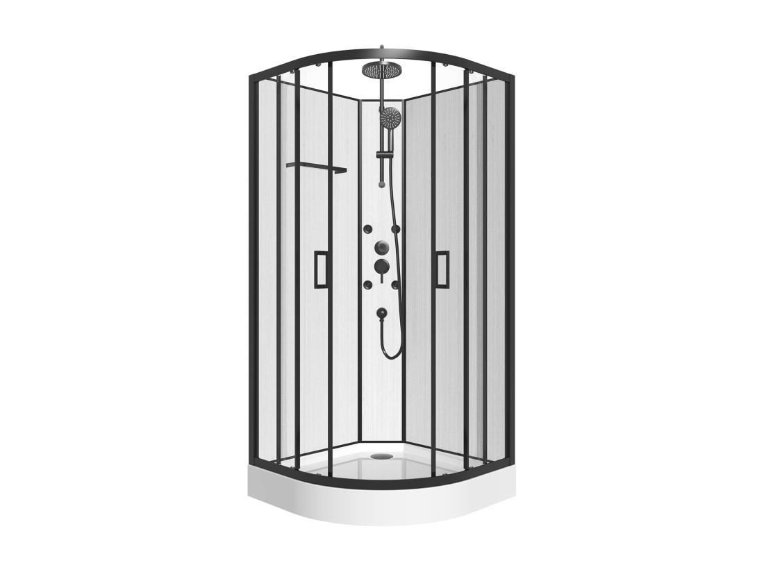 Vente Unique Cabine De Douche Hydromassante En Fibre De Bambou - Noir Mat - L80 X L80 X H225 Cm - ZALIFA