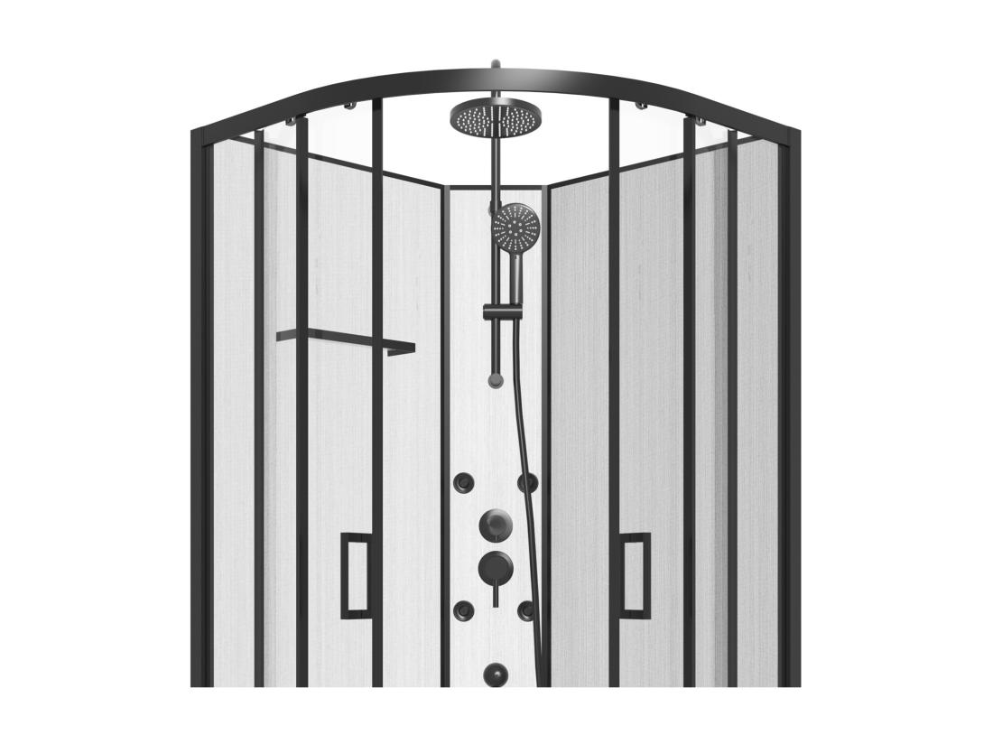 Vente Unique Cabine De Douche Hydromassante En Fibre De Bambou - Noir Mat - L80 X L80 X H225 Cm - ZALIFA
