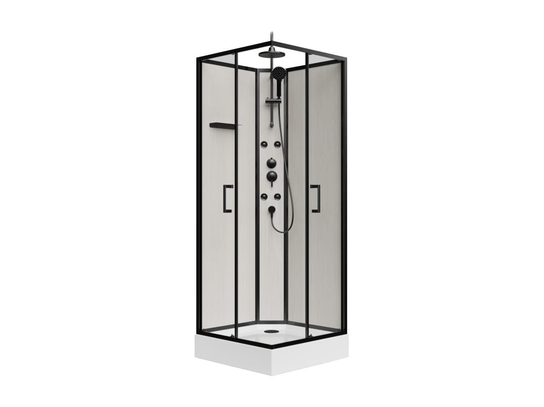 Vente Unique Cabine De Douche Hydromassante En Fibre De Bambou - Noir Mat - L80 X L80 X H225 Cm - ARDALI