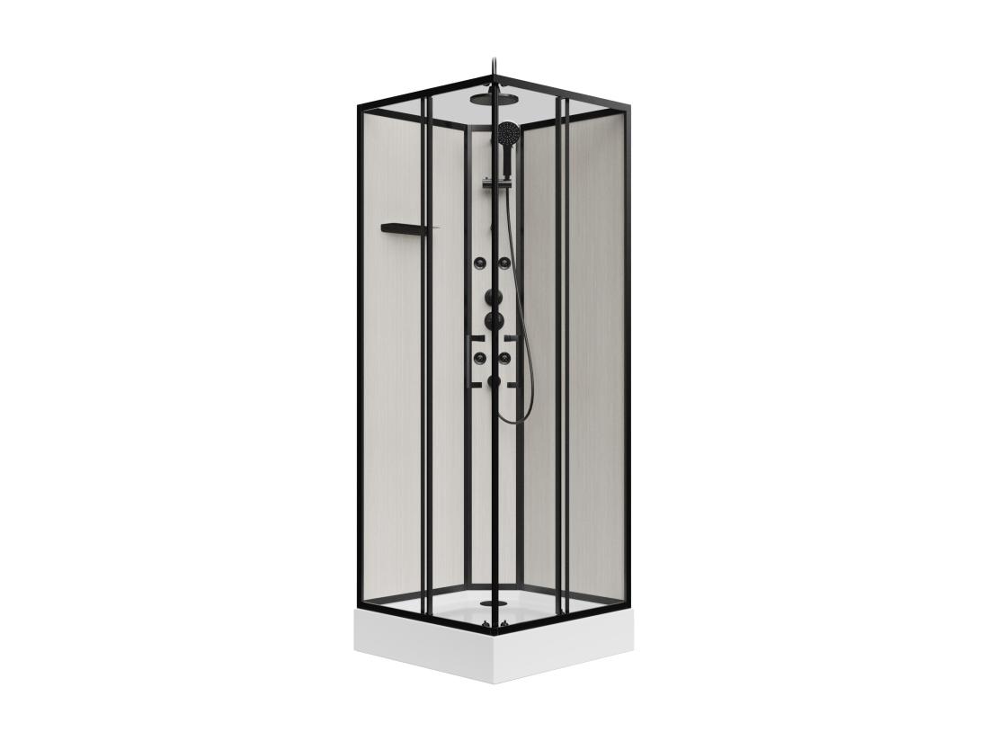 Vente Unique Cabine De Douche Hydromassante En Fibre De Bambou - Noir Mat - L80 X L80 X H225 Cm - ARDALI