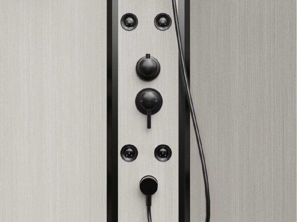Vente Unique Cabine De Douche Hydromassante En Fibre De Bambou - Noir Mat - L80 X L80 X H225 Cm - ARDALI