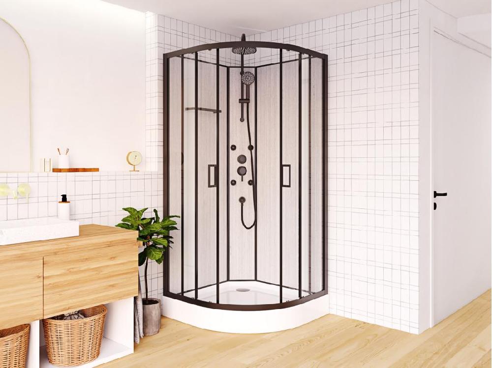 vente unique Cabine de douche hydromassante en fibre de bambou - Noir mat - L80 x l80 x H225 cm - ZALIFA