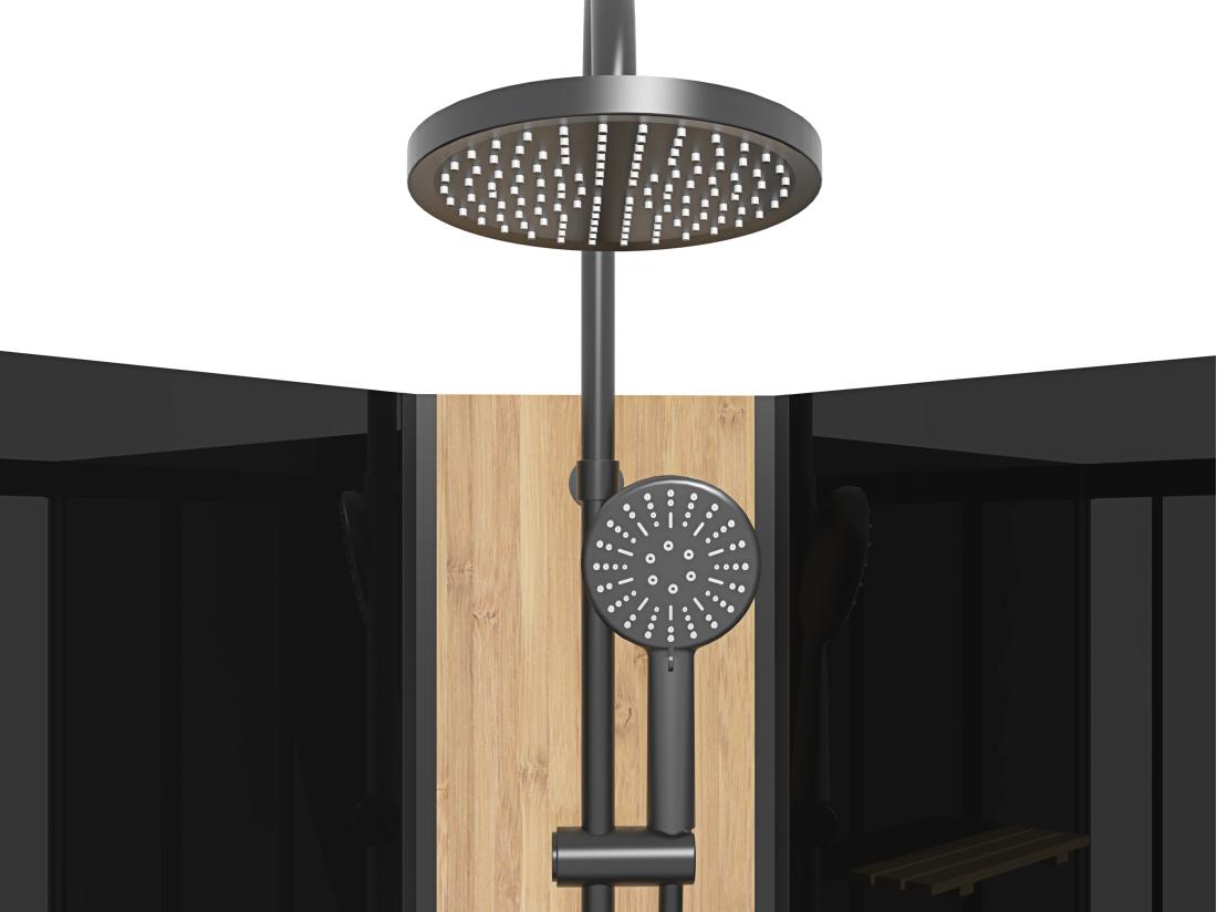 Vente Unique Cabine De Douche Hydromassante En Quart De Cercle Avec Panneau En Bambou - Noir - L90 X L90 X H225 Cm - TILOMA