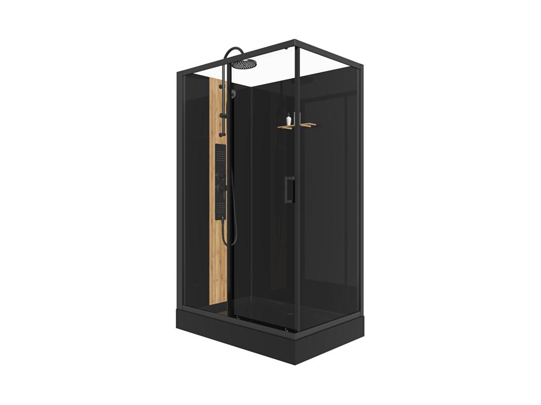 Vente Unique Cabine De Douche Hydromassante Rectangulaire Avec Bambou - Installation Réversible - Noir Mat - L120 X L80 X H225 Cm - VITUNA