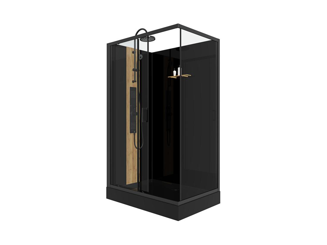 Vente Unique Cabine De Douche Hydromassante Rectangulaire Avec Bambou - Installation Réversible - Noir Mat - L120 X L80 X H225 Cm - VITUNA