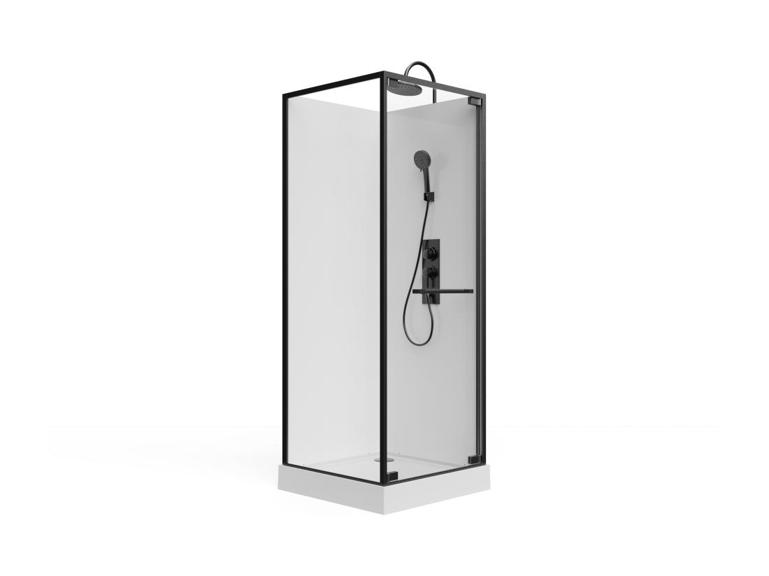 Vente Unique Cabine De Douche Installation Réversible - Hauteur Ajustable - Blanc Et Noir - L80 X L80 X H209/225 Cm - BADONI