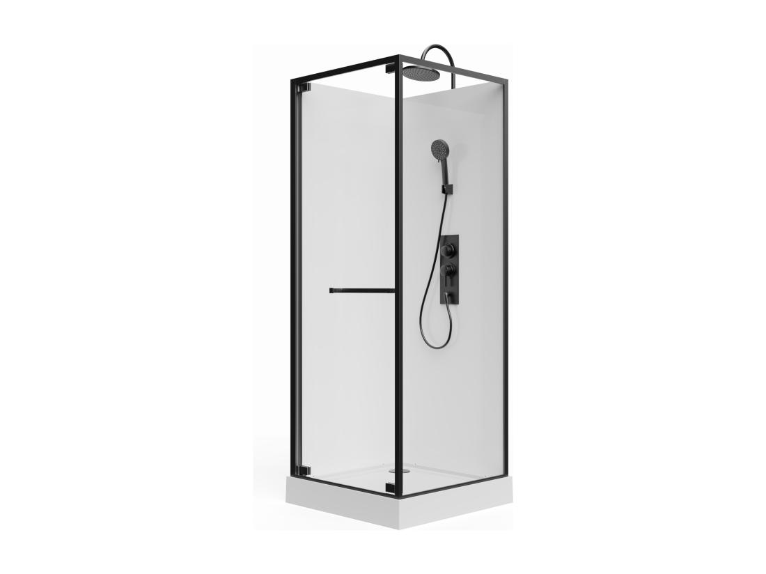 Vente Unique Cabine De Douche Installation Réversible - Hauteur Ajustable - Blanc Et Noir - L80 X L80 X H209/225 Cm - BADONI