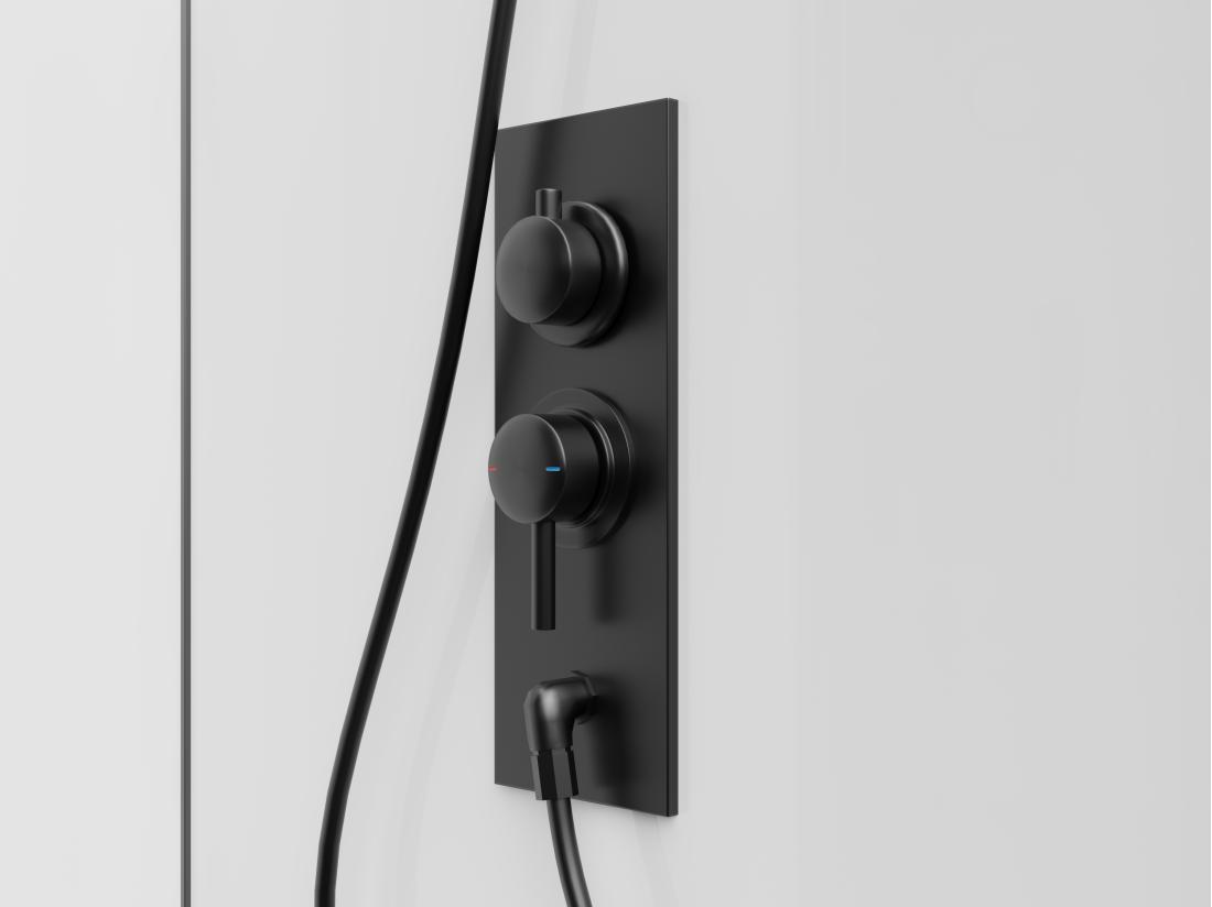 Vente Unique Cabine De Douche Installation Réversible - Hauteur Ajustable - Blanc Et Noir - L80 X L80 X H209/225 Cm - BADONI