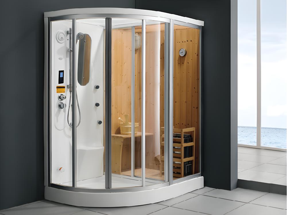 Vente Unique Cabine De Douche Intégrale D'angle HAUMEA Fonction Hammam Et Sauna - L157xP110xH215cm- Angle Droit