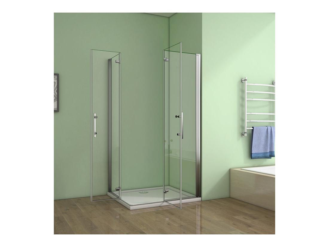 Vente Unique Cabine De Douche Pivotante Et Pliante 100x90x195cm En 6mm Verre Securit Anticalcaire Poignée En Inox