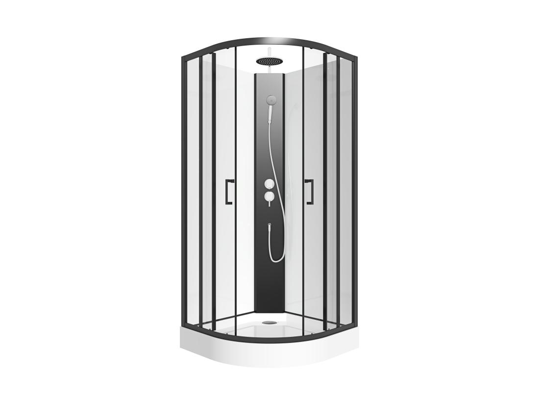 Vente Unique Cabine De Douche Quart De Cercle - Hauteur Ajustable - L80 X L80 X H200/220 Cm - Noir Et Blanc - ROVATA
